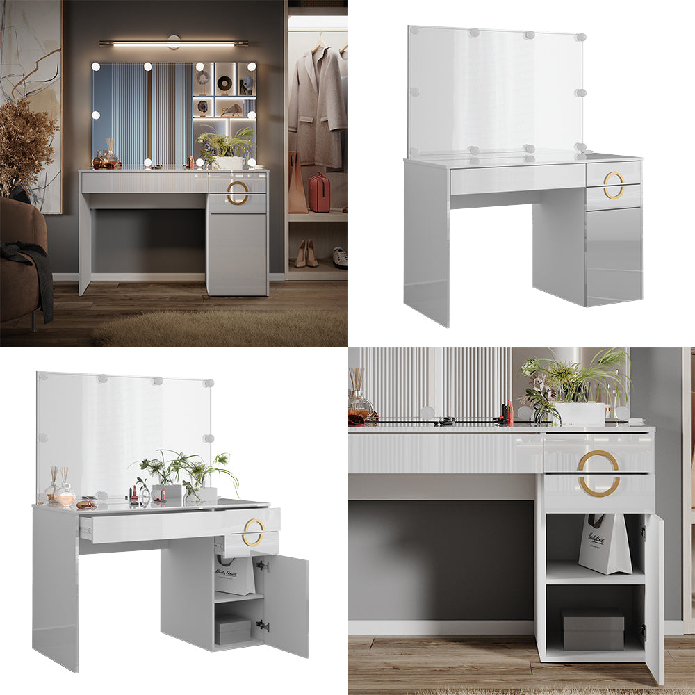 Vicco Tavolo da toeletta Bianco 115 cm con illuminazione a LED