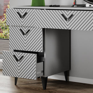 Vicco Tavolo da toeletta Grigio 150 cm senza specchio, con 7 cassetti