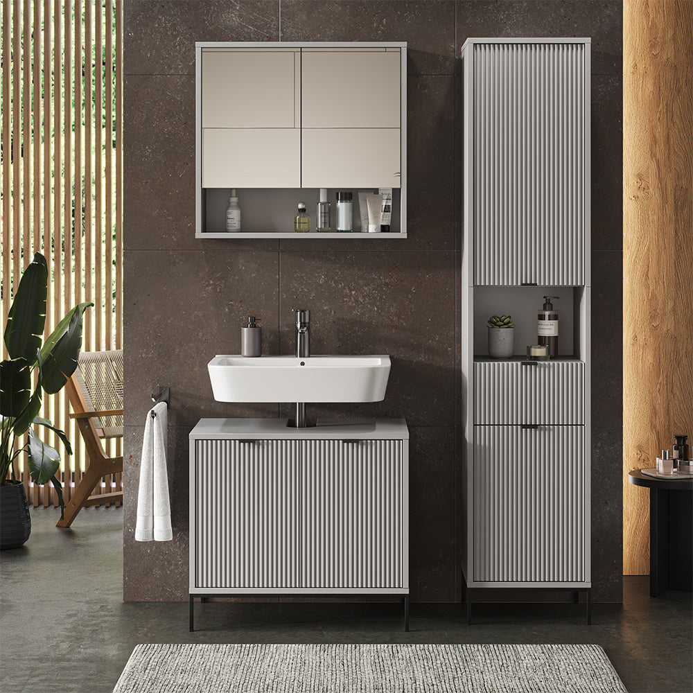 Vicco Armadio per il bagno Grigio 40 x 190 cm con ante e cassetto