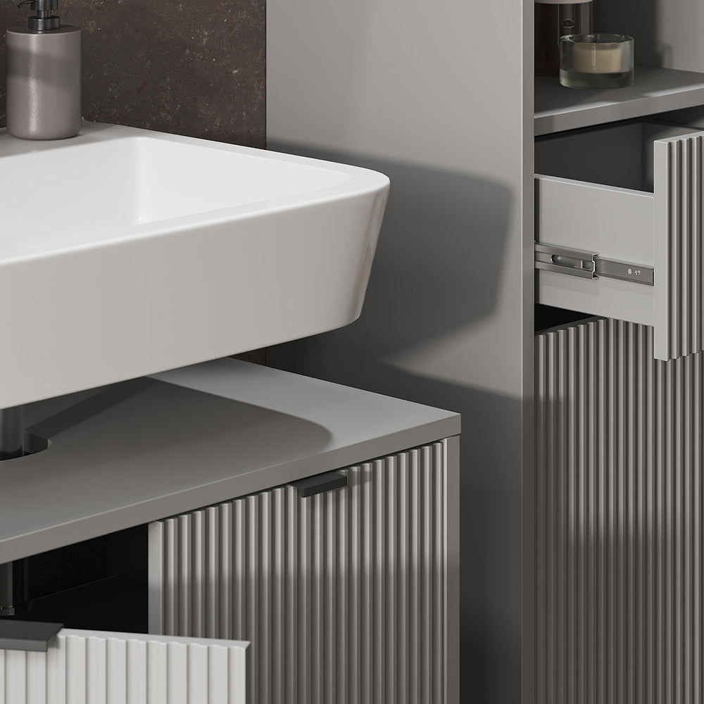 Vicco Set di mobili da bagno Grigio 3 parti, con colonna