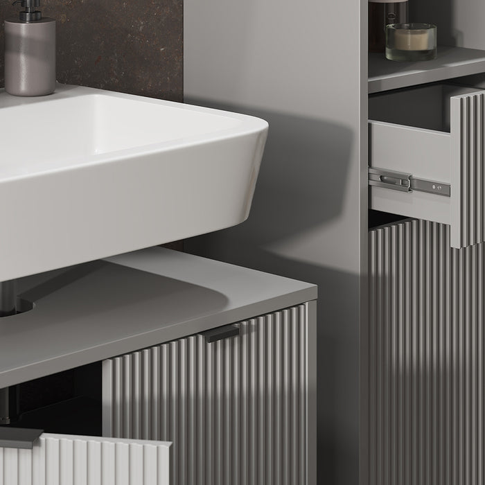 Vicco Set di mobili da bagno Grigio 3 parti, con colonna