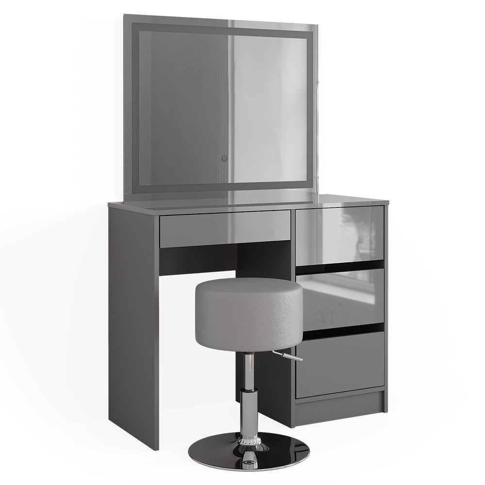 Vicco Tavolo da toeletta Grigio 40 cm con specchio LED e sgabello