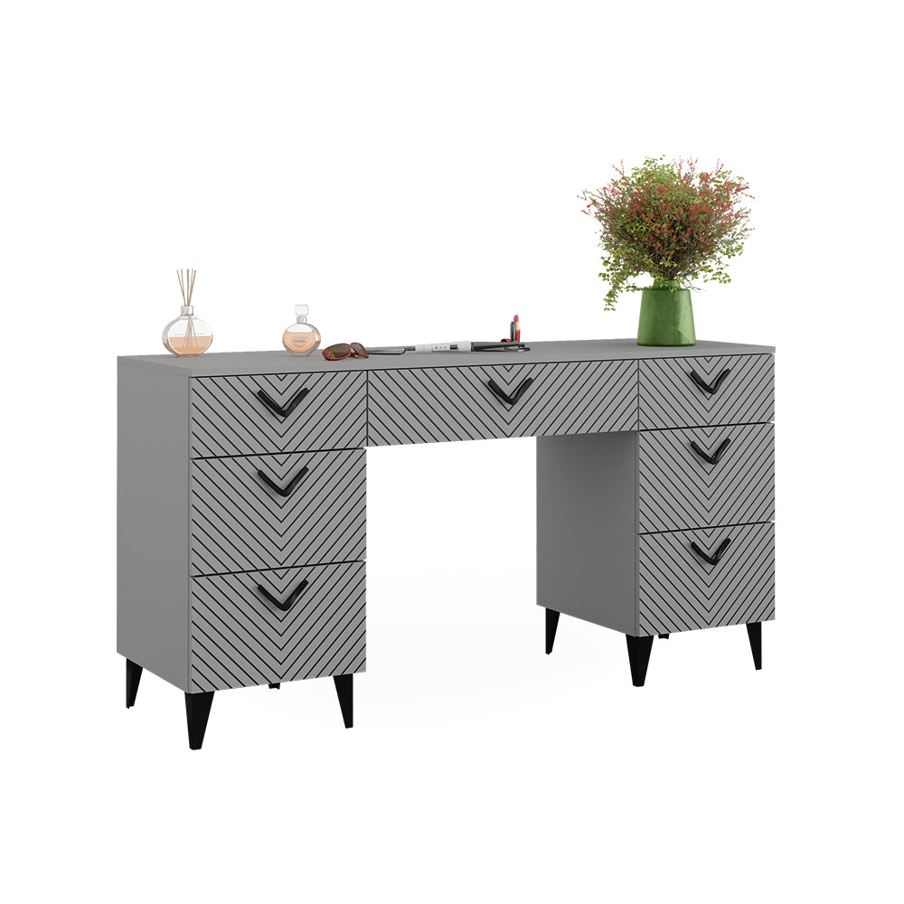 Vicco Tavolo da toeletta Grigio 150 cm senza specchio, con 7 cassetti