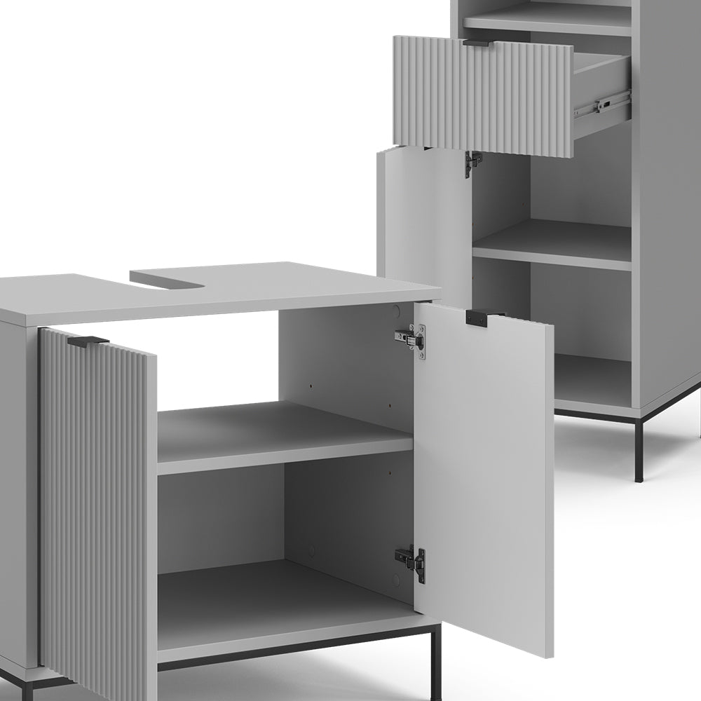 Vicco Set di mobili da bagno Grigio 3 parti, con colonna