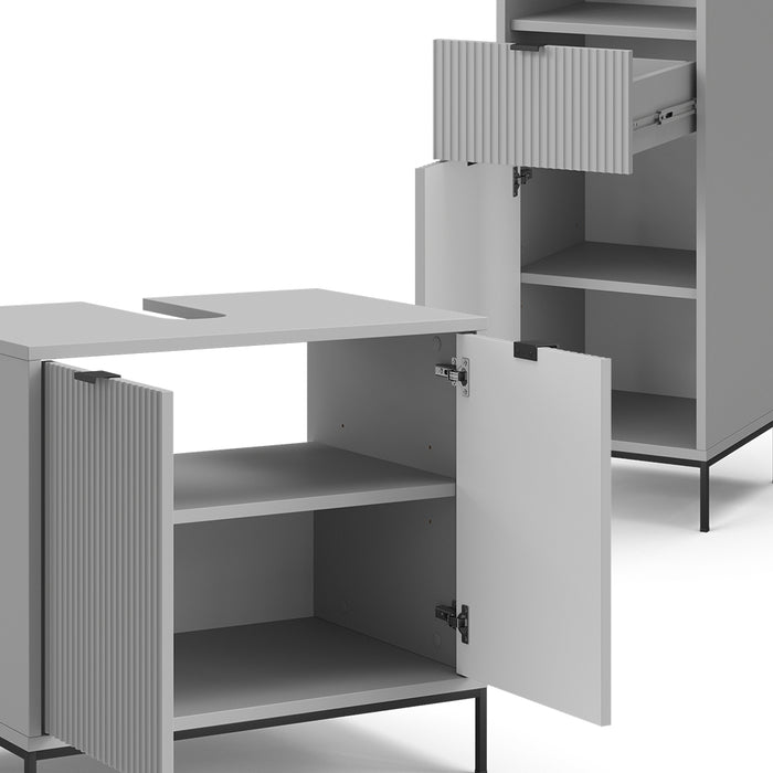 Vicco Set di mobili da bagno Grigio 3 parti, con colonna