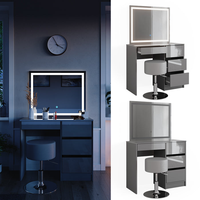 Vicco Tavolo da toeletta Grigio 40 cm con specchio LED e sgabello