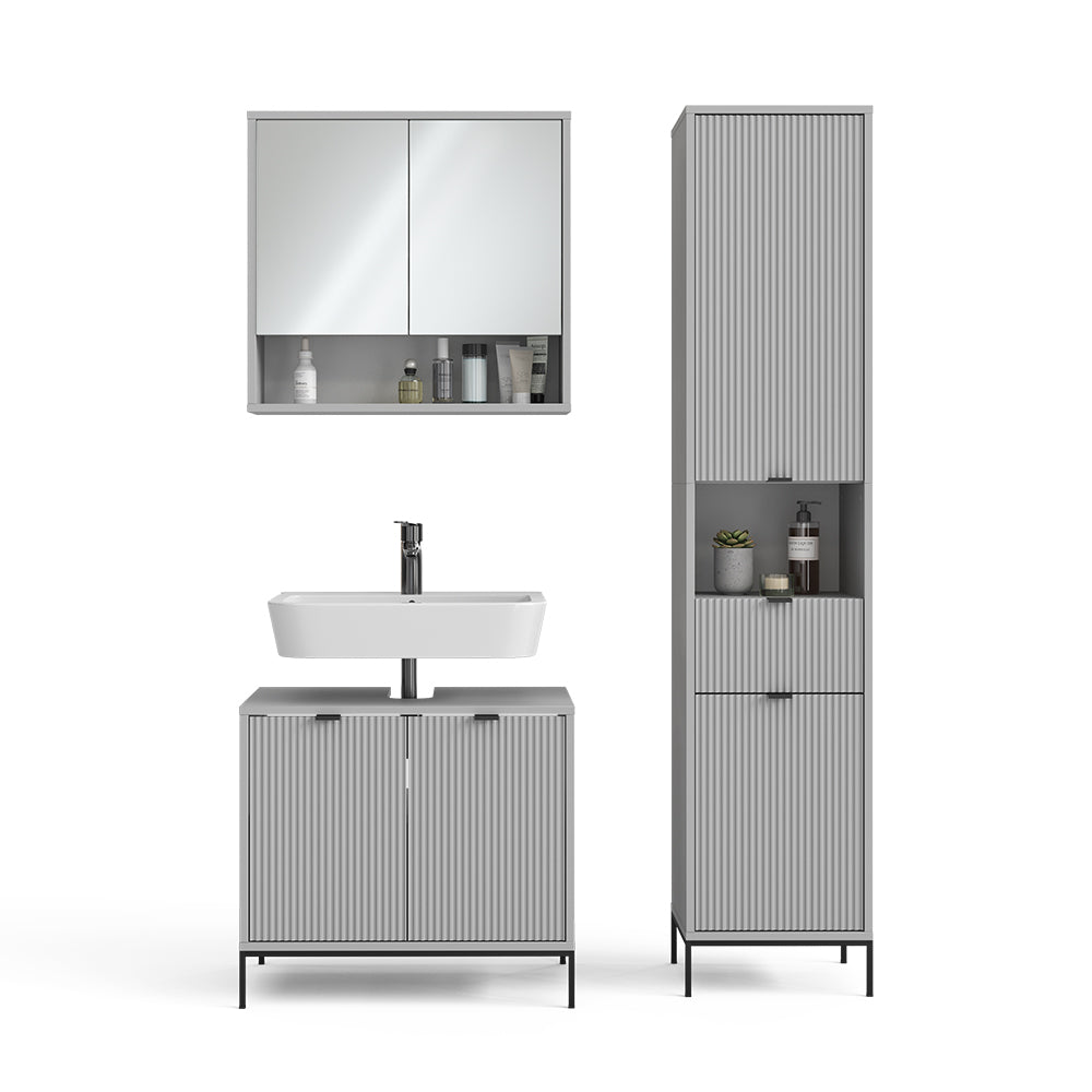 Vicco Set di mobili da bagno Grigio 3 parti, con colonna