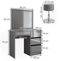 Vicco Tavolo da toeletta Grigio 40 cm con specchio LED e sgabello