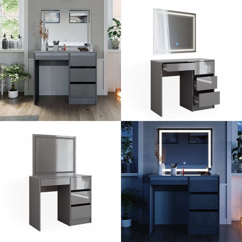 Vicco Set da tavolo per il trucco Grigio 40 cm con specchio a LED