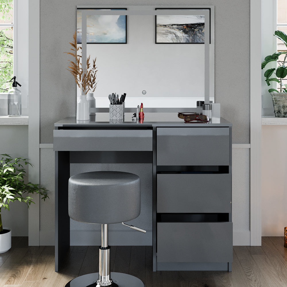 Vicco Tavolo da toeletta Grigio 40 cm con specchio LED e sgabello