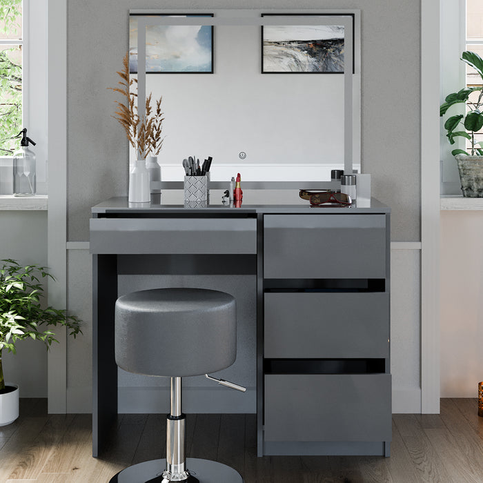 Vicco Tavolo da toeletta Grigio 40 cm con specchio LED e sgabello