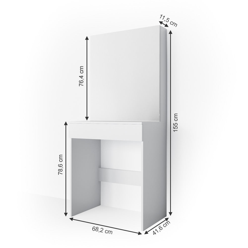 Comodino Vicco bianco, con specchio, 68 cm