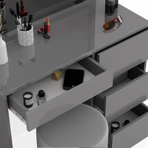 Vicco Tavolo da toeletta Grigio 40 cm con specchio LED e sgabello