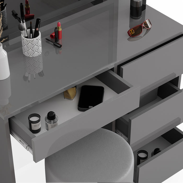 Vicco Tavolo da toeletta Grigio 40 cm con specchio LED e sgabello
