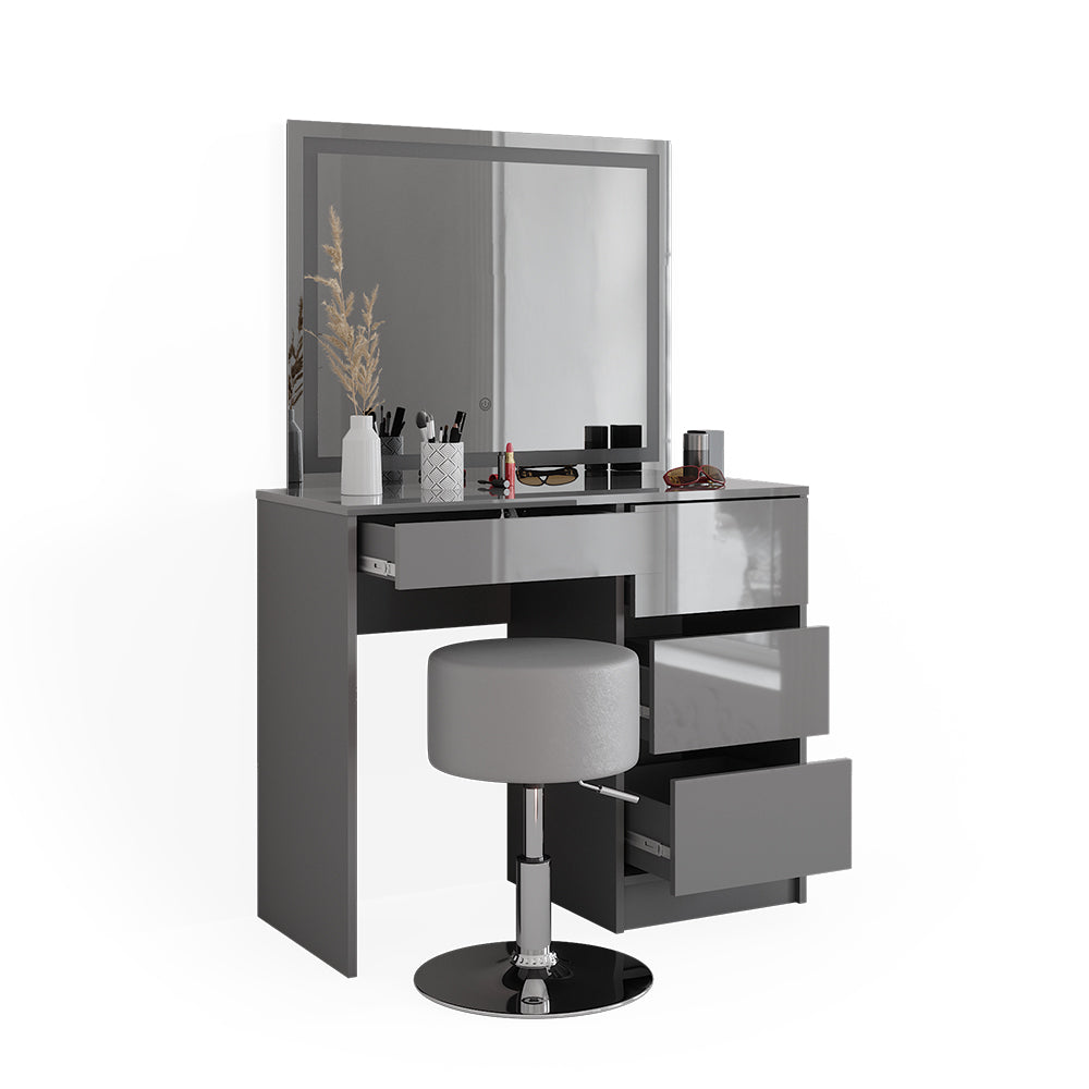 Vicco Tavolo da toeletta Grigio 40 cm con specchio LED e sgabello