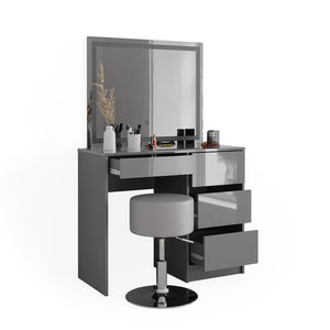 Vicco Tavolo da toeletta Grigio 40 cm con specchio LED e sgabello