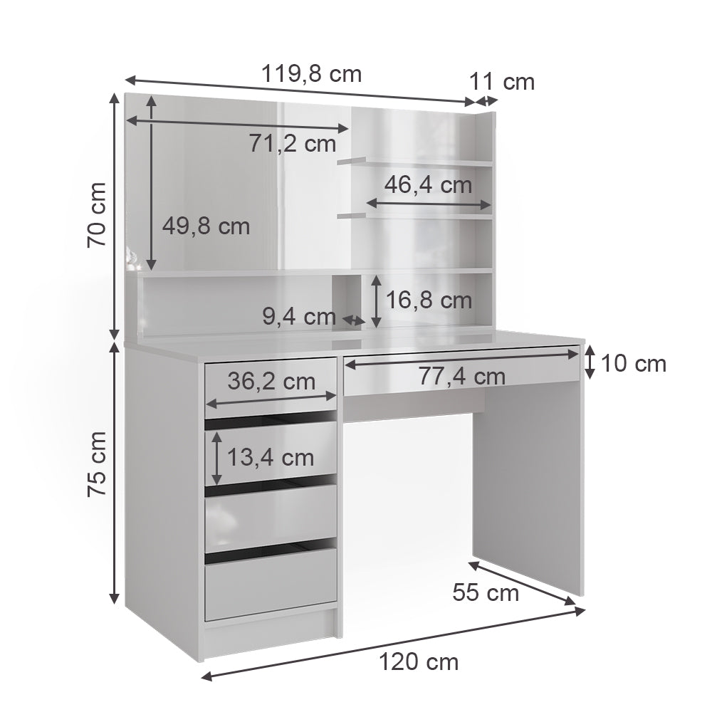 Vicco Tavolo da toeletta Bianco 55 cm con specchio