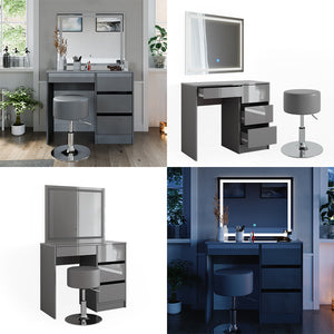 Vicco Tavolo da toeletta Grigio 40 cm con specchio LED e sgabello