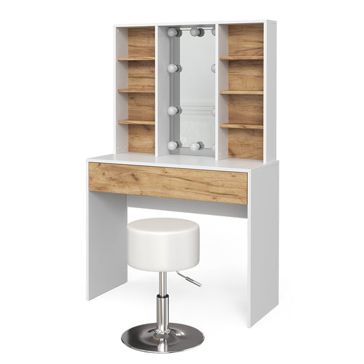 Vicco Tavolo da toeletta Quercia dorata/bianco 93 cm con illuminazione LED e sgabello