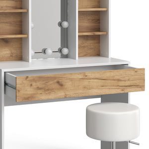 Vicco Tavolo da toeletta Quercia dorata/bianco 93 cm con illuminazione LED e sgabello
