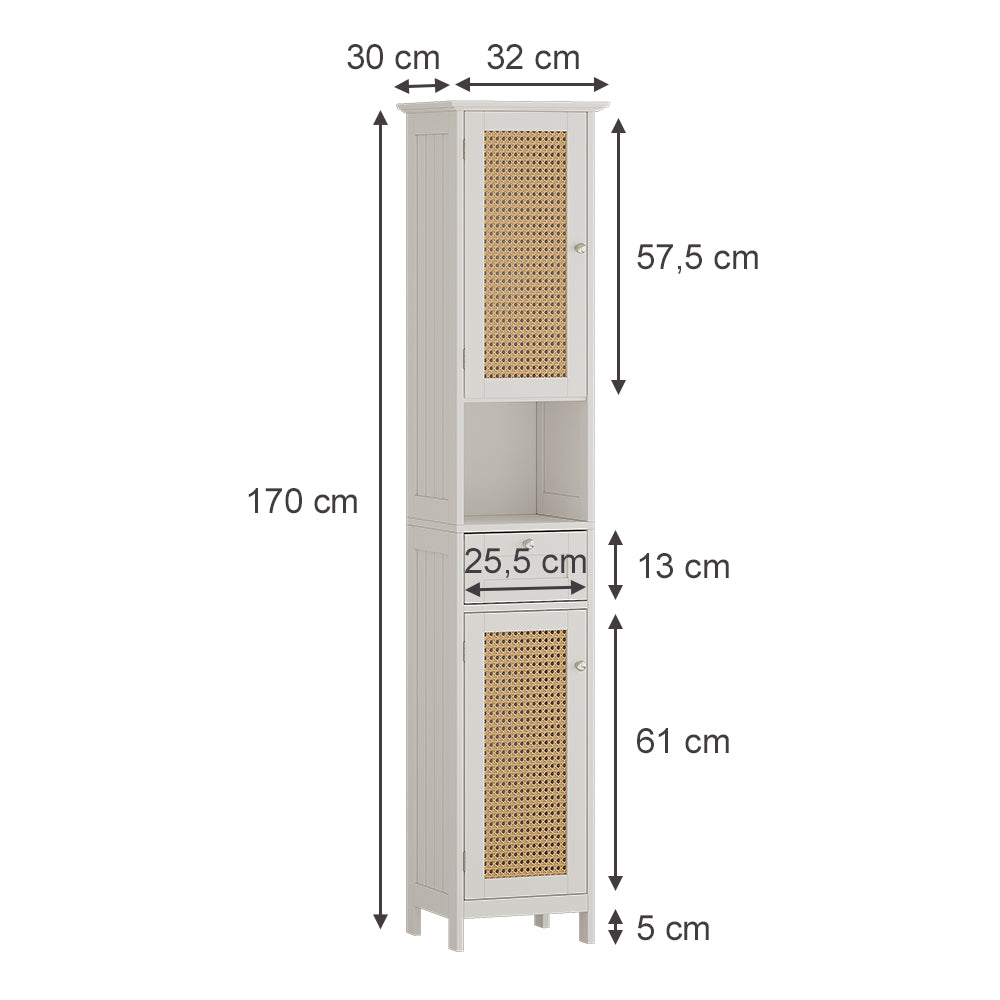 Vicco Armadio per il bagno Bianco 32 x 170 cm con 2 ante e cassetto