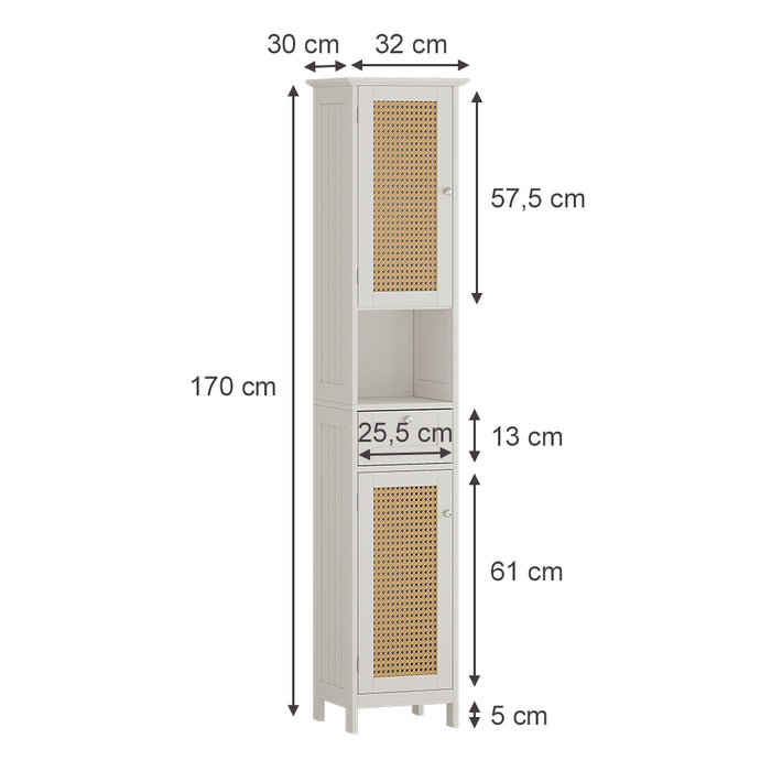 Vicco Armadio per il bagno Bianco 32 x 170 cm con 2 ante e cassetto