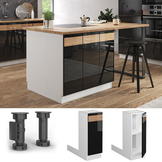 Vicco Isola cucina Rovere nero lucido 30 cm Senza piano di lavoro