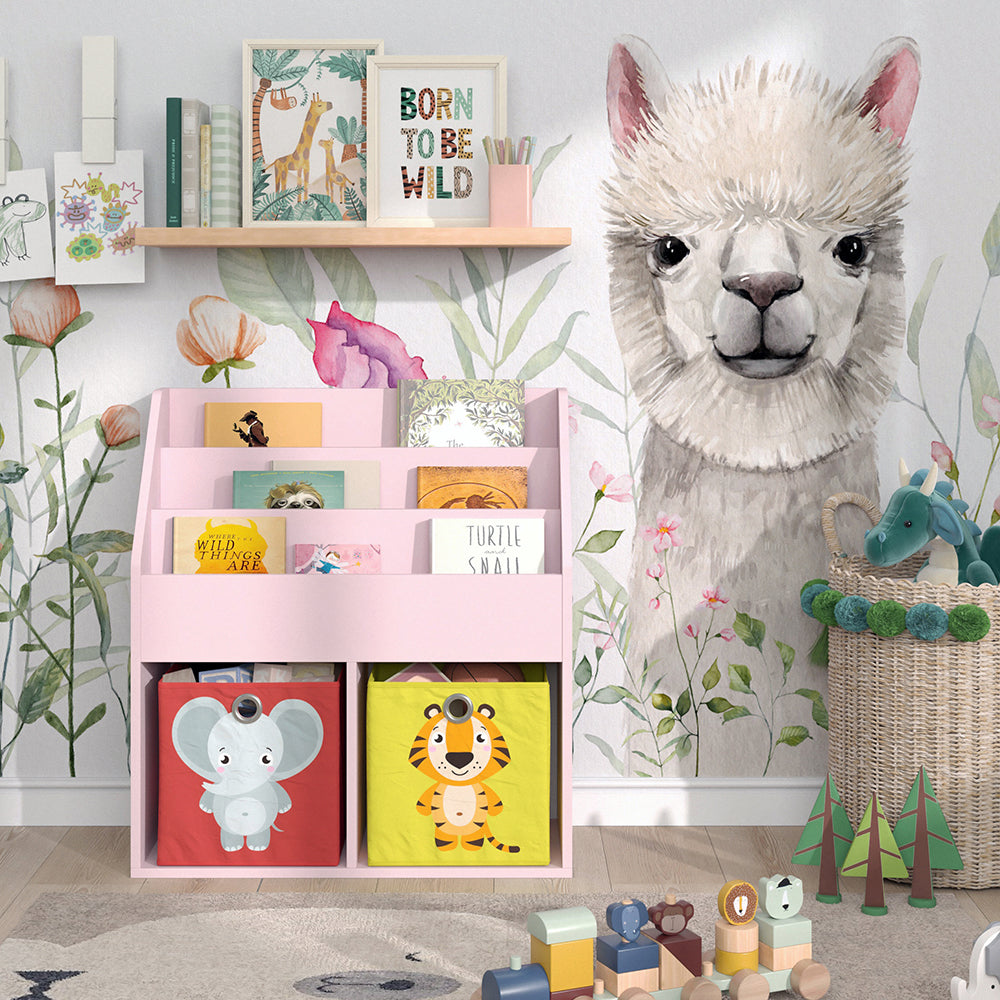 Vicco Libreria bambini rosa 72 x 79 cm con 2 scatole pieghevoli (elefante, tigre)