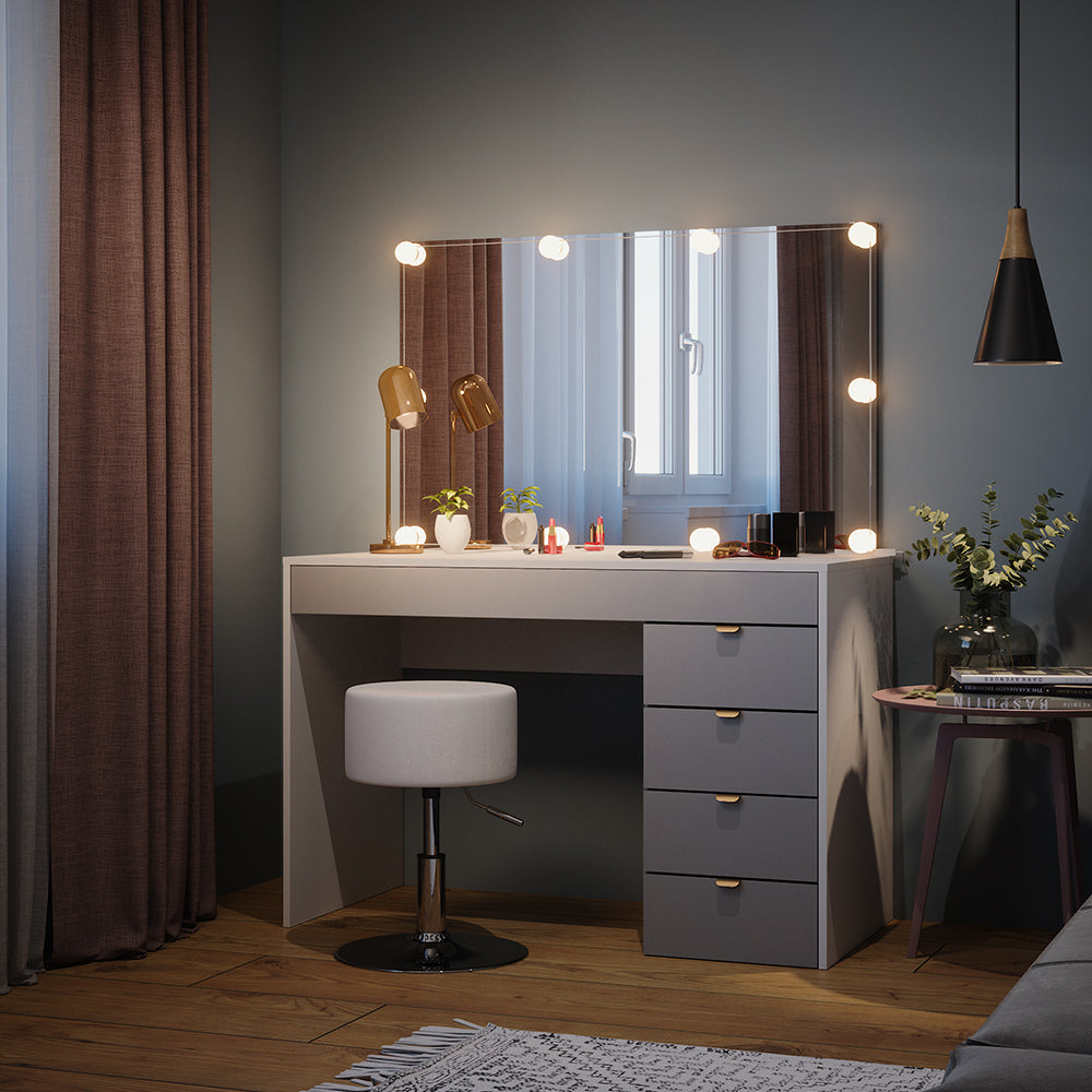 Vicco Tavolo da toeletta Bianco/grigio/grigio 115 cm con illuminazione LED e sgabello