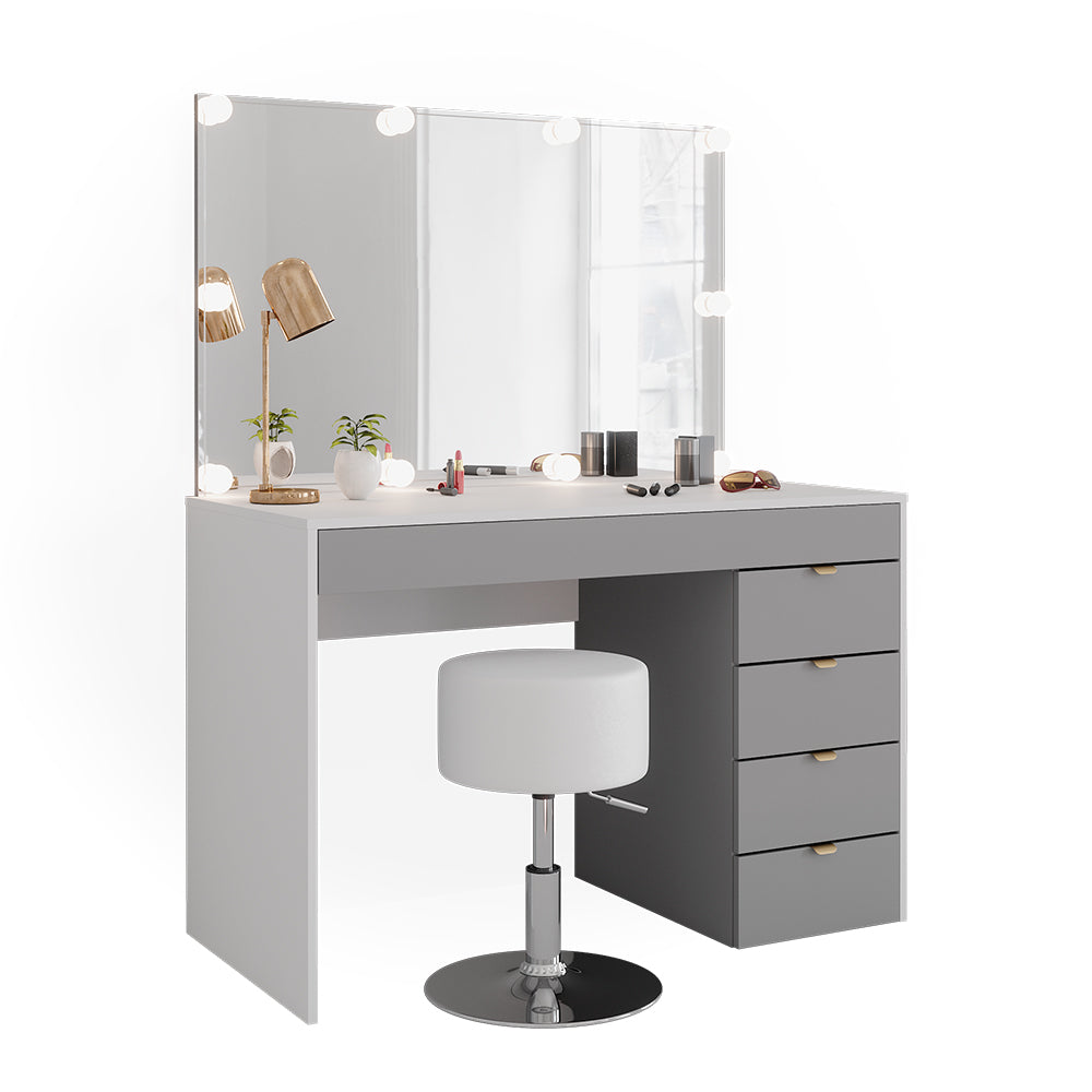 Vicco Tavolo da toeletta Bianco/grigio/grigio 115 cm con illuminazione LED e sgabello