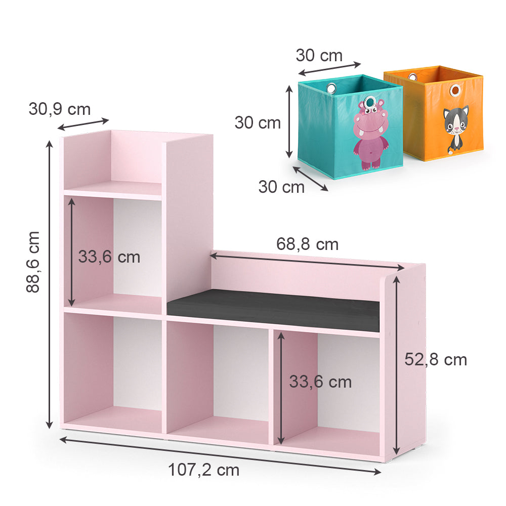 Vicco Libreria bambini rosa 107.2 x 88.6 cm con 2 scatole pieghevoli (colorate)