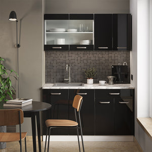 Vicco Mobile cucina sottotetto Nero lucido 80 cm con 2 porte