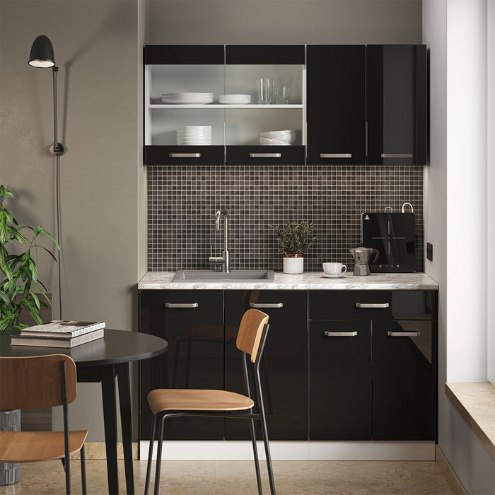 Vicco Cucina monoblocco Nero lucido/bianco 140 cm , PL Antracite