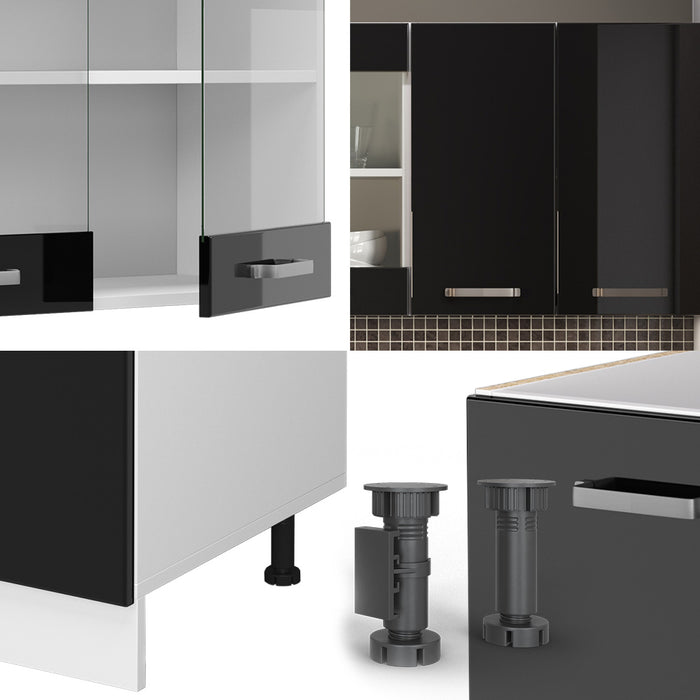 Vicco Cucina monoblocco Nero lucido 140 cm , PL Marmo