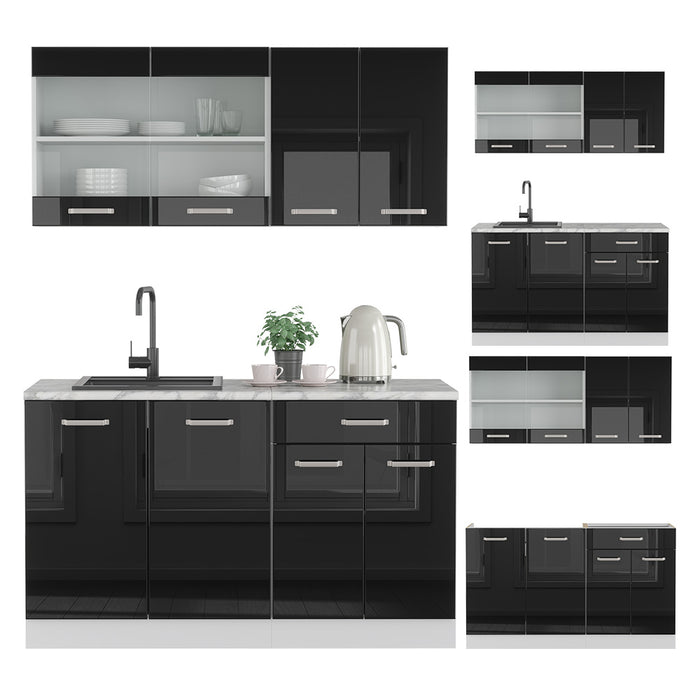 Vicco Cucina monoblocco Nero lucido/bianco 140 cm , PL Antracite