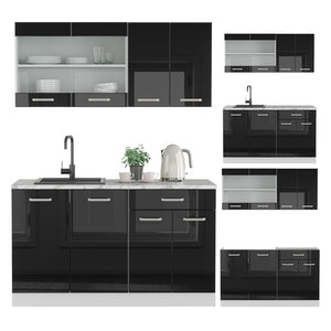 Vicco Cucina monoblocco Nero lucido 140 cm , PL Marmo