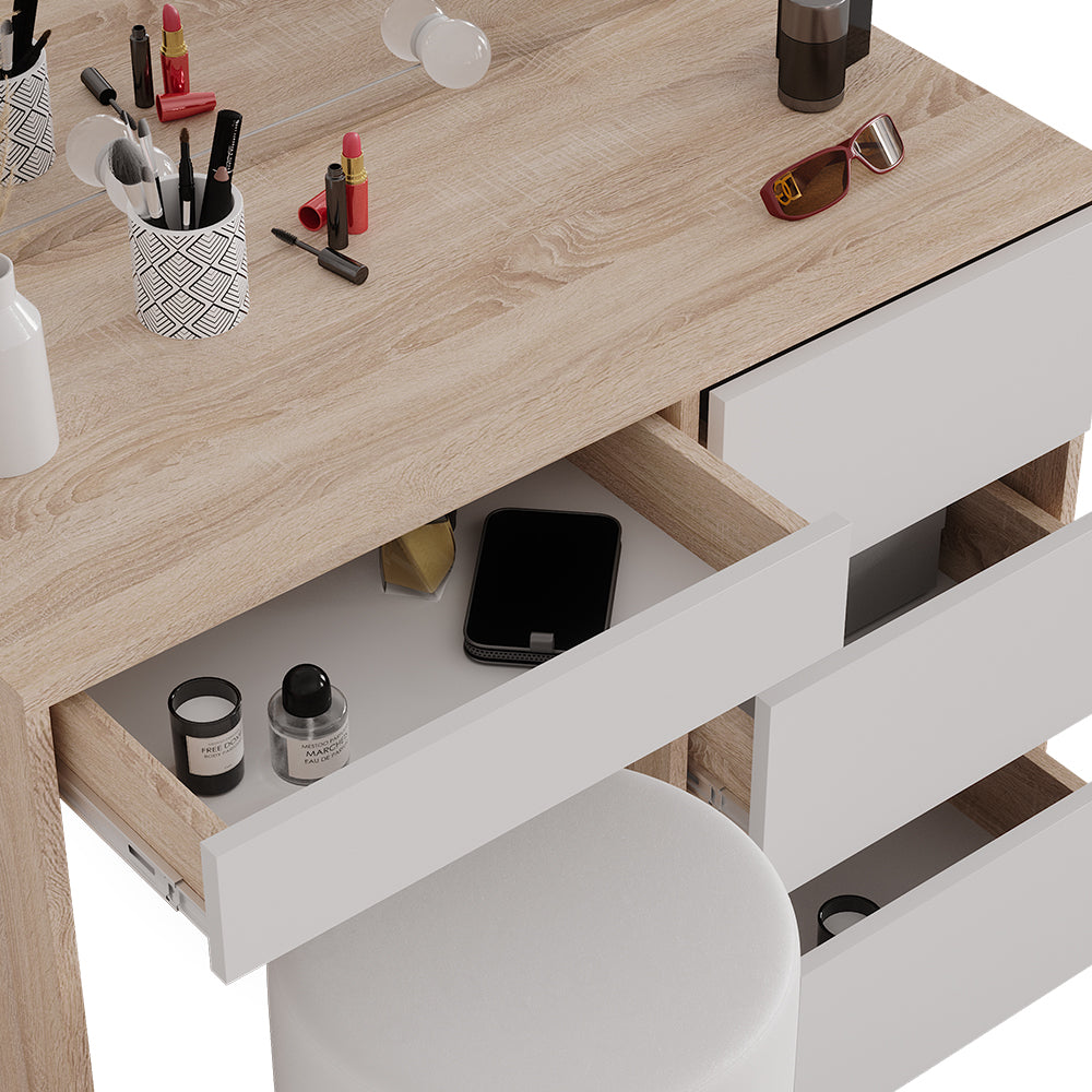 Vicco Tavolo da toeletta Sonoma 40 cm con illuminazione a LED e sgabello