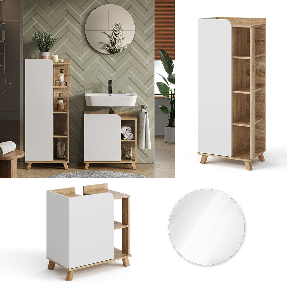 Vicco Set di mobili da bagno Sonoma/Bianco 3 parti