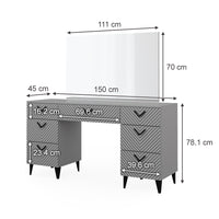 Vicco Tavolo da toeletta Grigio 150 cm con 7 cassetti