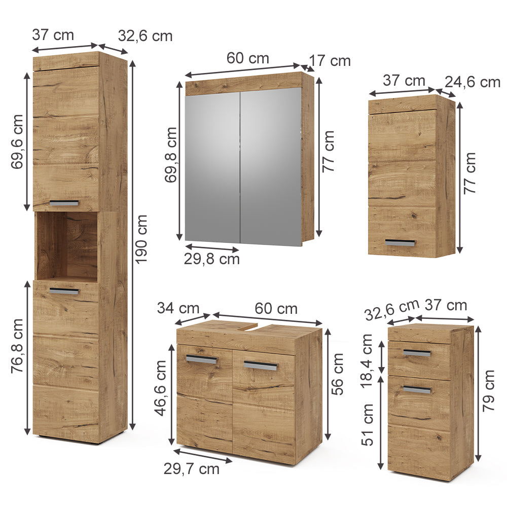 Vicco Set mobili bagno Quercia Wotan 5 parti