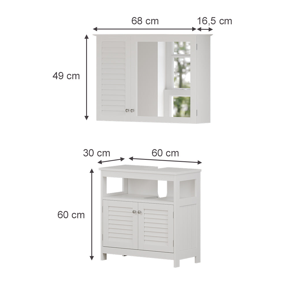 Vicco Set di mobili da bagno Bianco 2 parti, base con ripiano intermedio