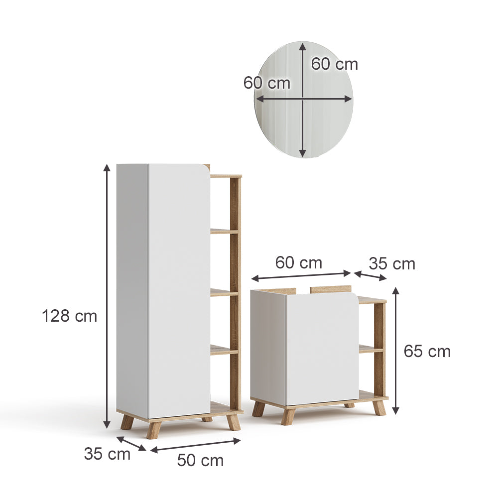 Vicco Set di mobili da bagno Sonoma/Bianco 3 parti