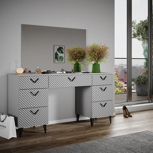 Vicco Tavolo da toeletta Grigio 150 cm con 7 cassetti