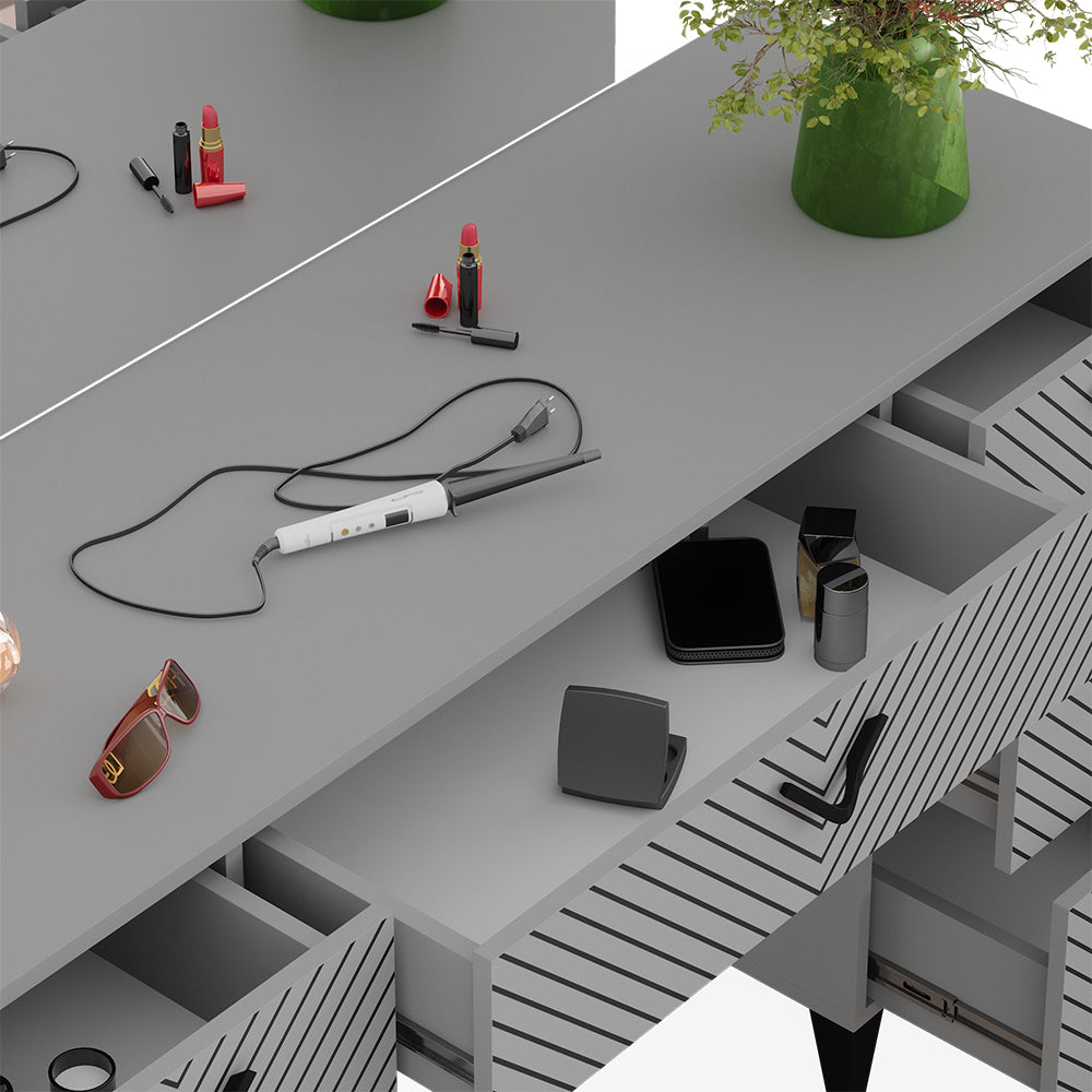 Vicco Tavolo da toeletta Grigio 150 cm con sgabello