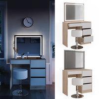 Vicco Tavolo da toeletta Sonoma 40 cm con specchio LED e sgabello