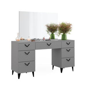 Vicco Tavolo da toeletta Grigio 150 cm con 7 cassetti