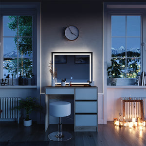 Vicco Tavolo da toeletta Sonoma 40 cm con specchio LED e sgabello