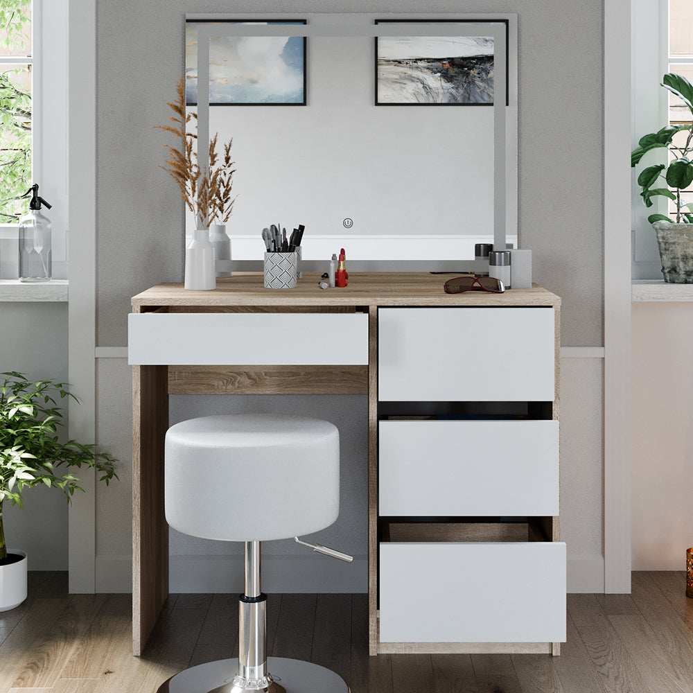 Vicco Tavolo da toeletta Sonoma 40 cm con specchio LED e sgabello