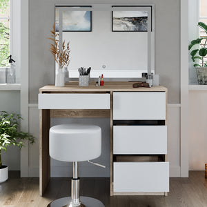 Vicco Tavolo da toeletta Sonoma 40 cm con specchio LED e sgabello