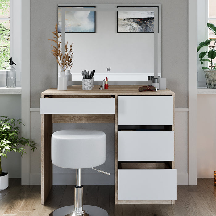 Vicco Tavolo da toeletta Sonoma 40 cm con specchio LED e sgabello